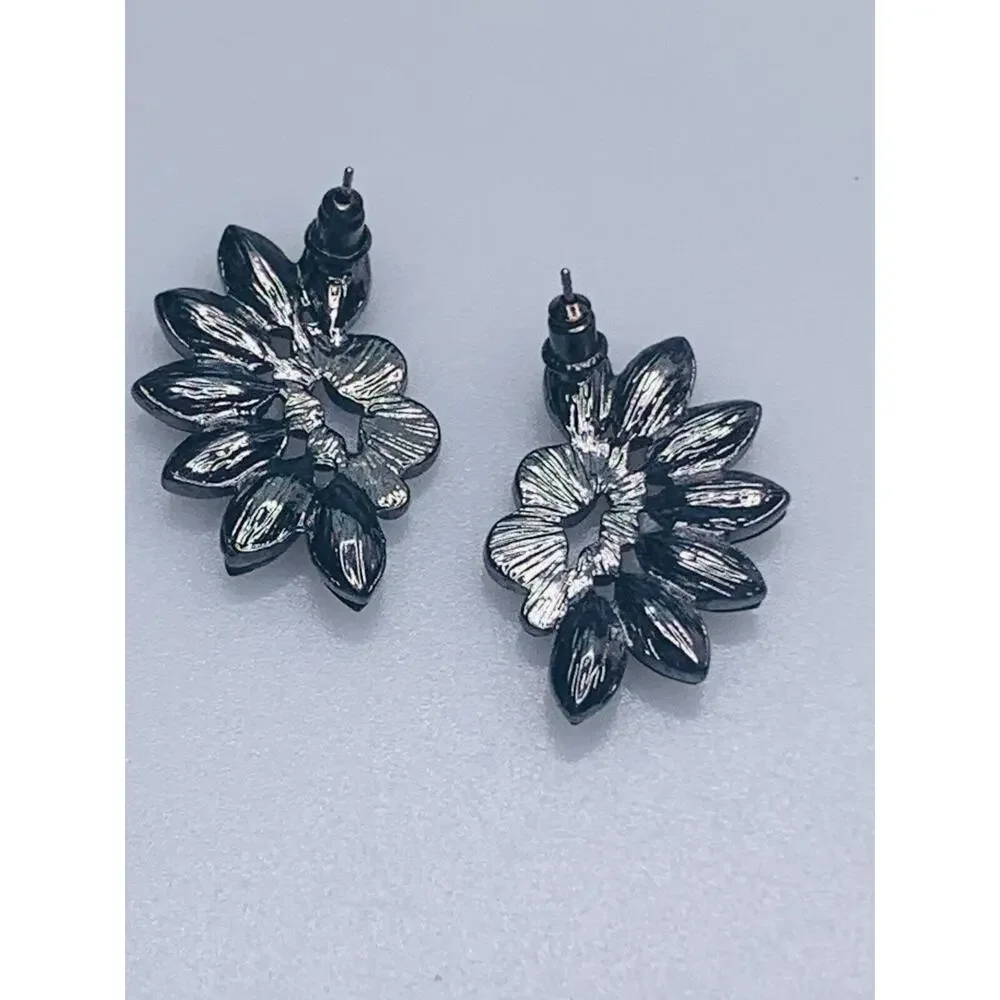 Elegant Black Cluster Marquise Earrings with Small Hematite Stones Pierced